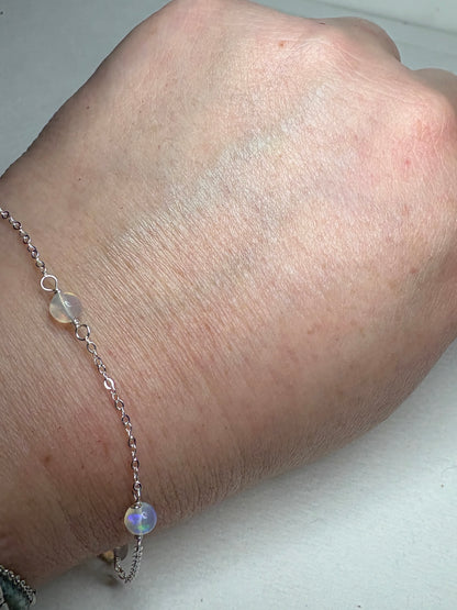 Ethiopian Wello Opal Bead Station Bolo Adjustable Bracelet Sterling Silver
