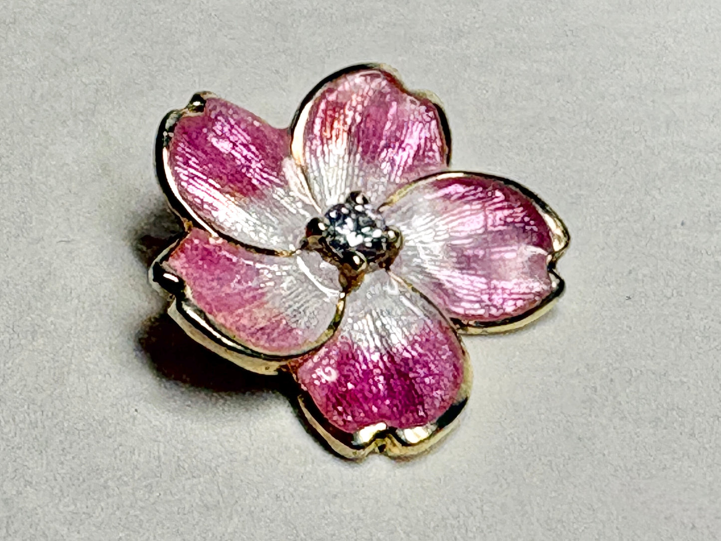 Silver.Gold Plated Pink Cherry Blossom Pendant. Gold-Diamond