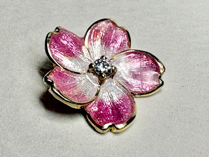Silver.Gold Plated Pink Cherry Blossom Pendant. Gold-Diamond