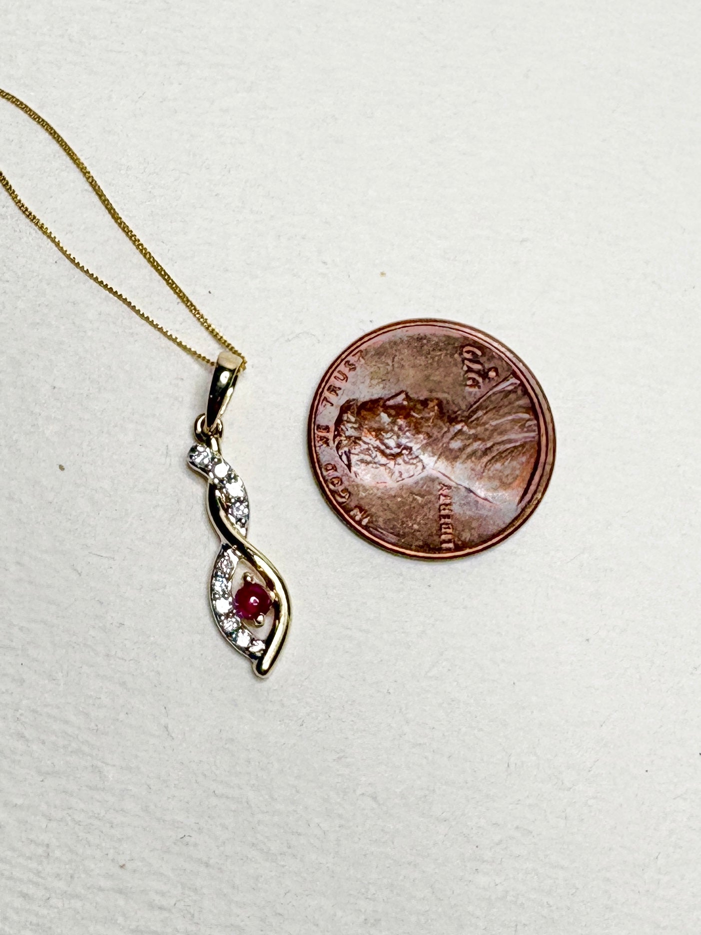 Greenland Ruby and Canadian Diavik Diamond Pendant Necklace Solid 9k Gold 18"