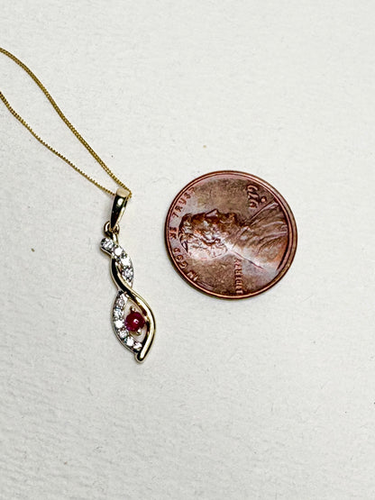 Greenland Ruby and Canadian Diavik Diamond Pendant Necklace Solid 9k Gold 18"