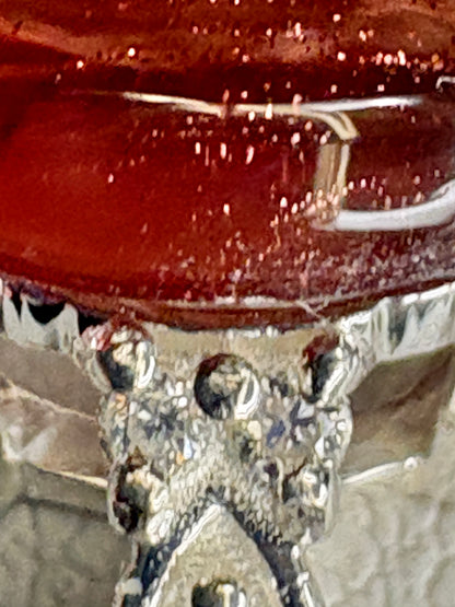 Red Oregon Sunstone Cabochon Ring with Natural Diamonds in Sterling Silver size 7