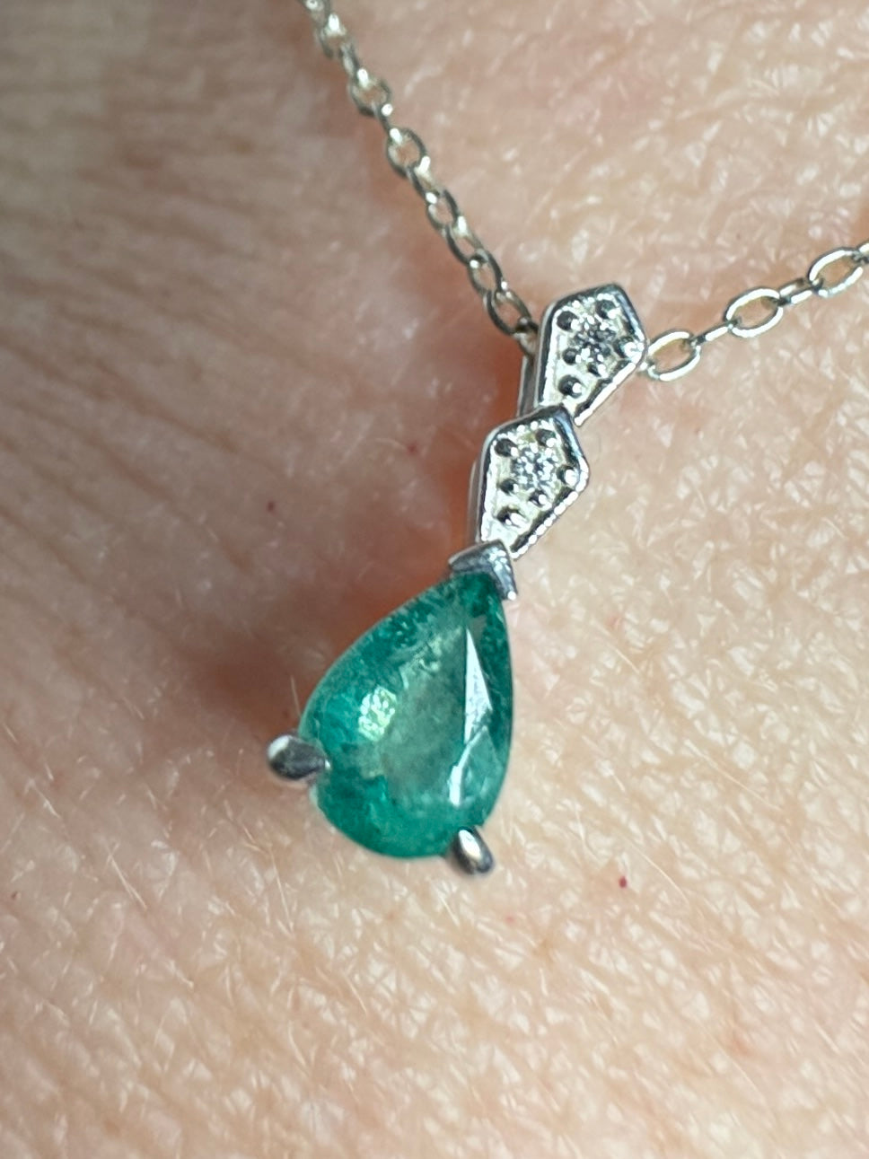 Zambian Emerald Pear Shaped Solitaire Pendant Necklace Sterling Silver 19"