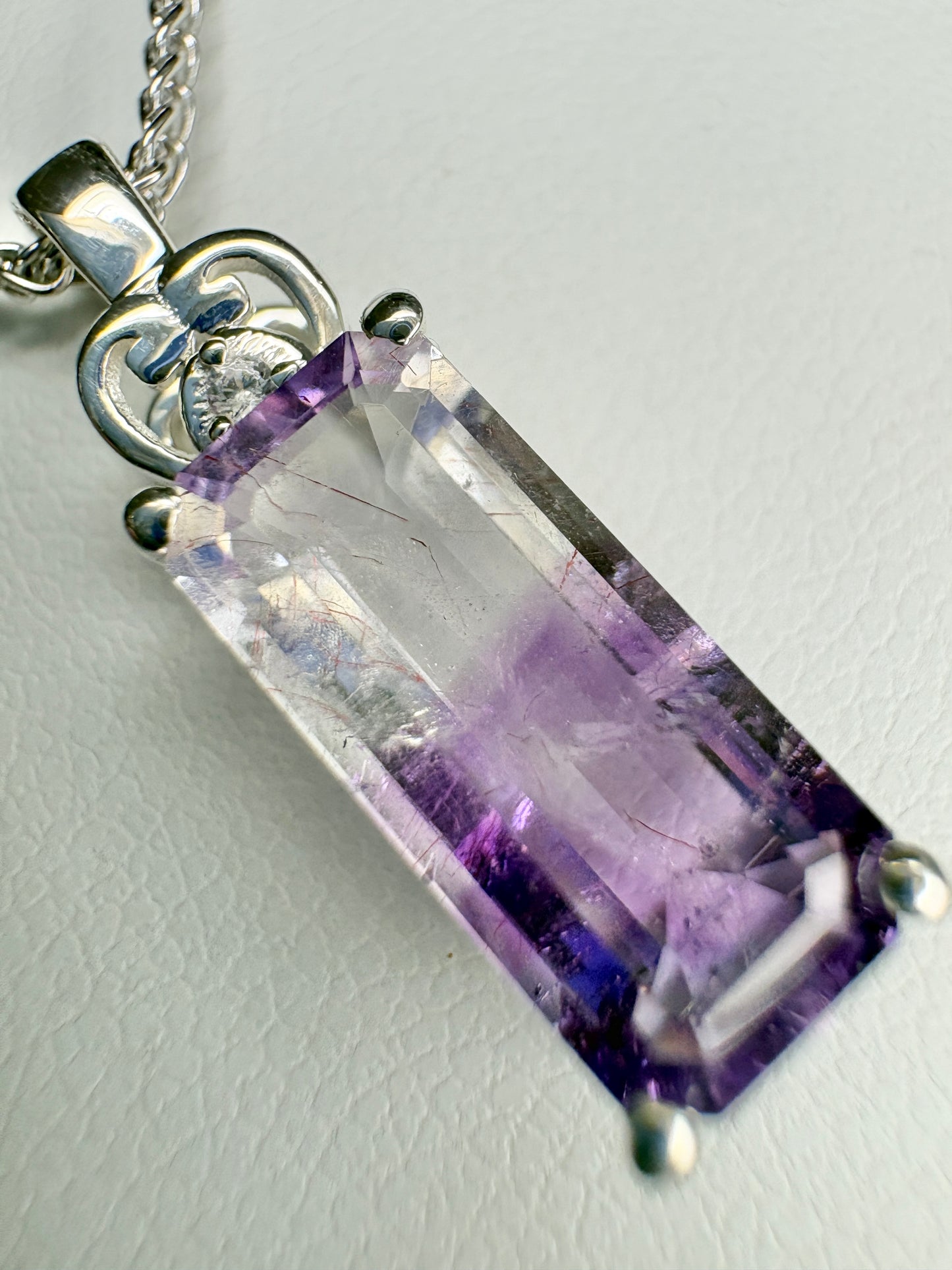 Moroccan BiColor Amethyst Quartz Pendant Adjustable Bolo Wheat Necklace 24" Sterling Silver