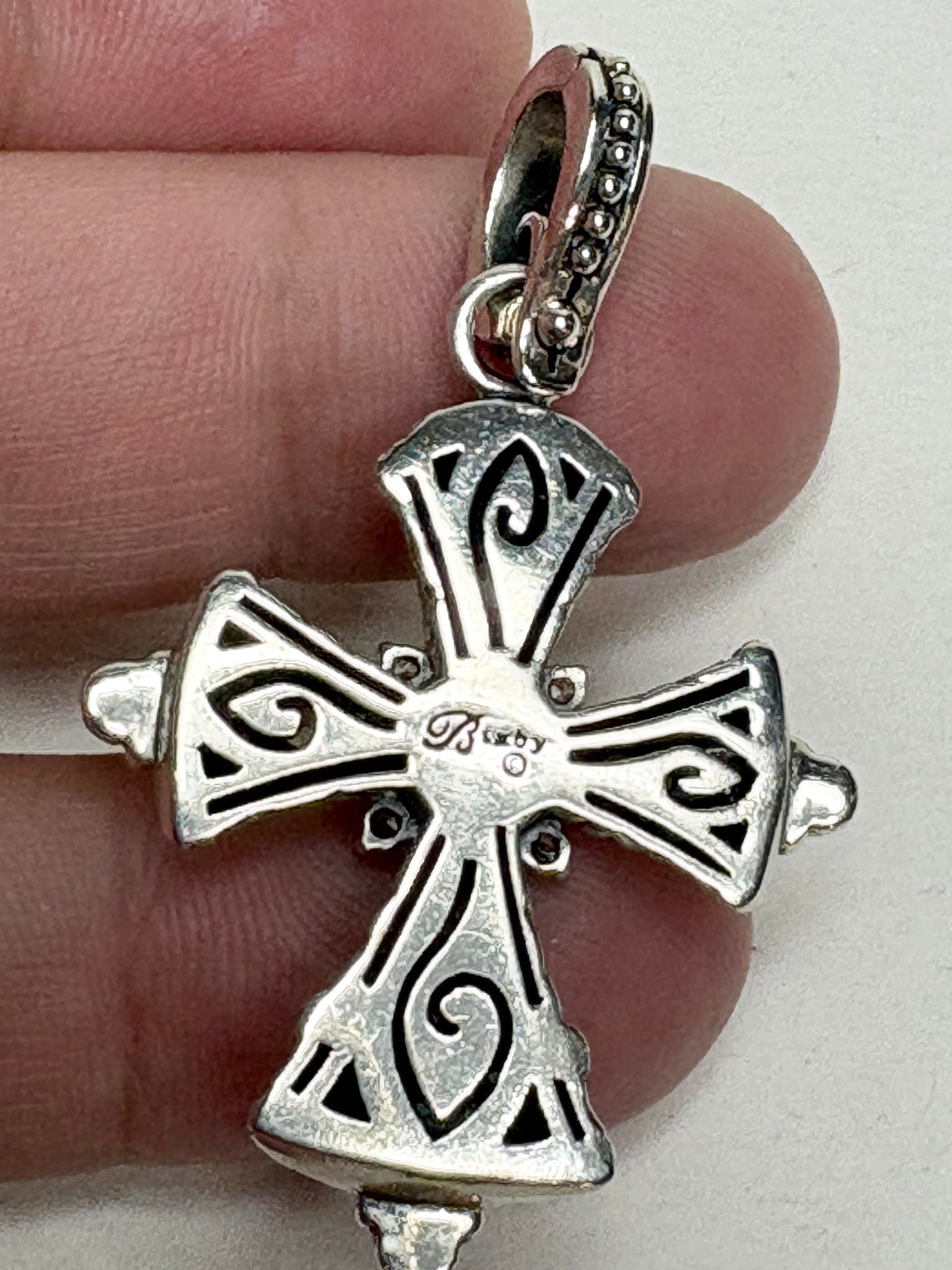 Barbara Bixby Solid 18k and Sterling Silver Cross Enhancer Pendant with White Topaz