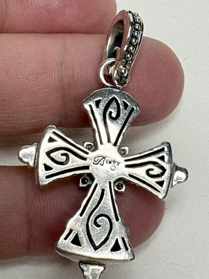 Barbara Bixby Solid 18k and Sterling Silver Cross Enhancer Pendant with White Topaz