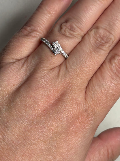 Toi et Moi Natural Diamond Ring Solid 14k White Gold "Even Us" Ring .50ctw size 6.75
