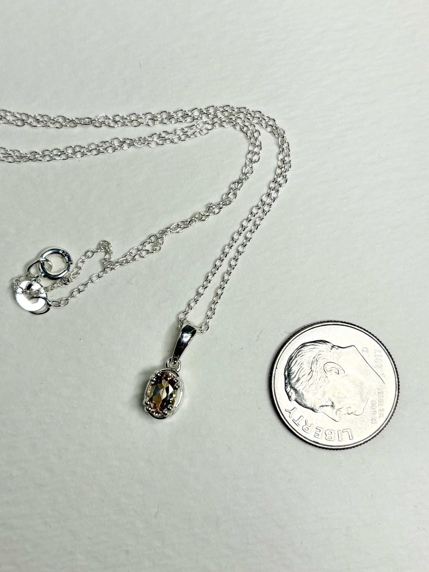 Light Champagne Oregon Sunstone Solitaire Pendant Necklace Sterling Silver