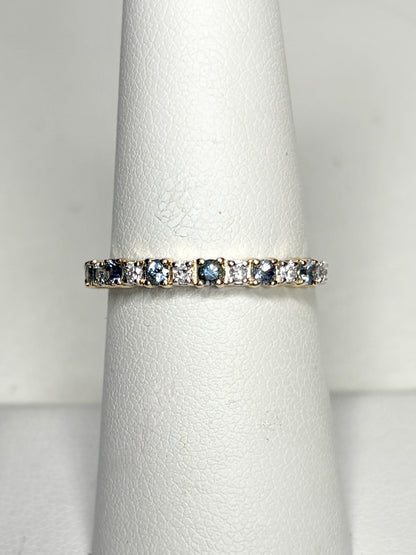 Montana Sapphire Untreated and Diamond Stackable Band Ring 9k Gold size 7