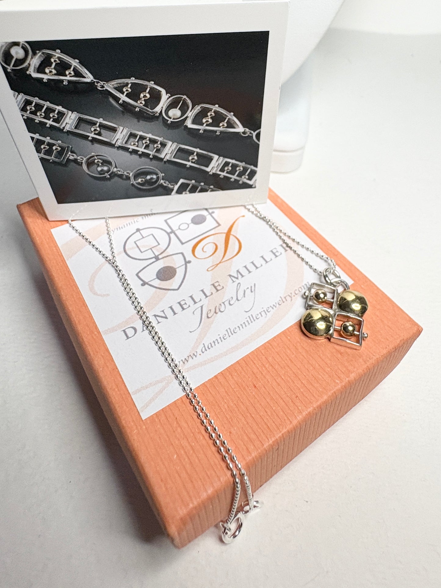 Abacus Pendant Necklace By Danielle Miller in Solid 14k Gold and Sterling Silver 18"