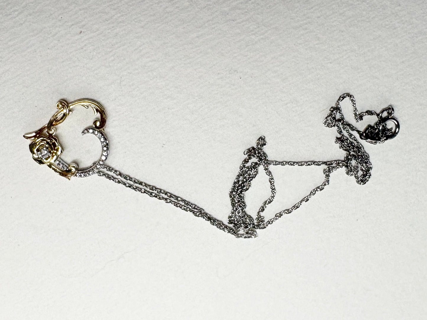 Disney Enchanted Belle Diamond and White Sapphire Rose Heart Pendant Necklace 14k and Sterling silver 18"