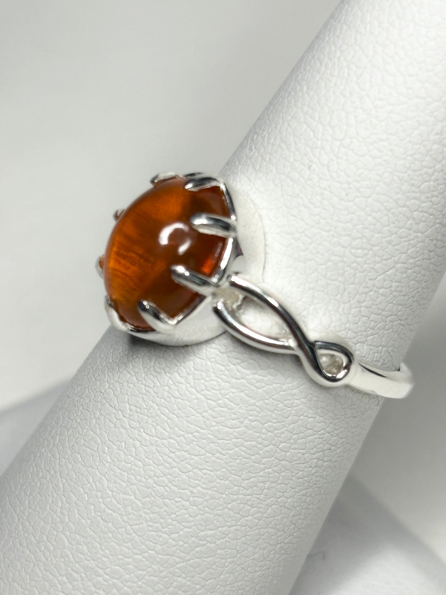 Oregon Fire Opal Cabochon Ring Sterling Silver size 7