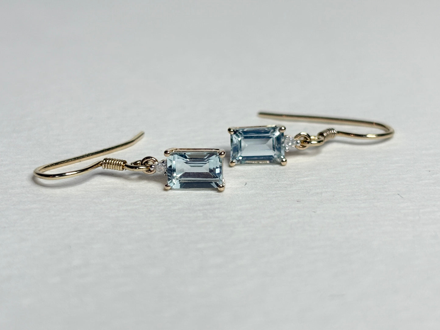 Aquamarine Dainty Dangle Drop Earrings in Solid 9k Gold