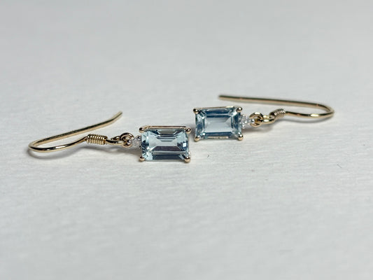 Aquamarine Dainty Dangle Drop Earrings in Solid 9k Gold