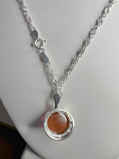 Oregon Honey Fire Opal Pendant Necklace Sterling Silver 18" 9.4g.