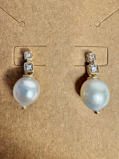 South Sea Drop Earrings Solid 9k Gold 8-9mm