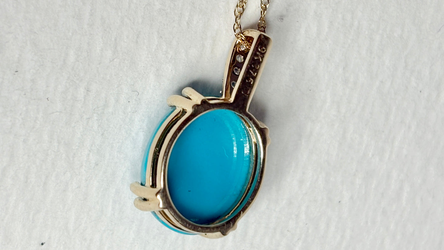 Sleeping Beauty Turquoise Pendant Necklace in 9k Gold with 10k Chain 18"