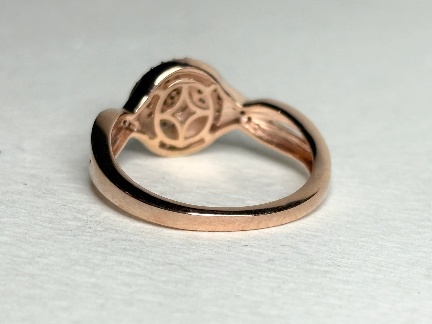 Rose gold over sterling silver ring with champagne brown diamonds.