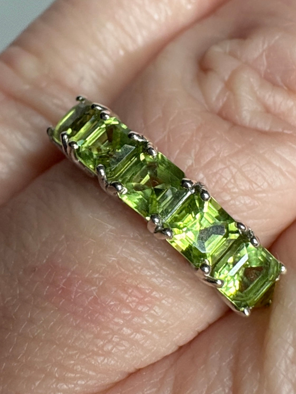 Arizona Peridot Band Ring Sterling Silver Step Cut size 7.25