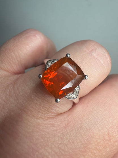 Large Oregon Fire Opal Ring in Sterling Silver size 7