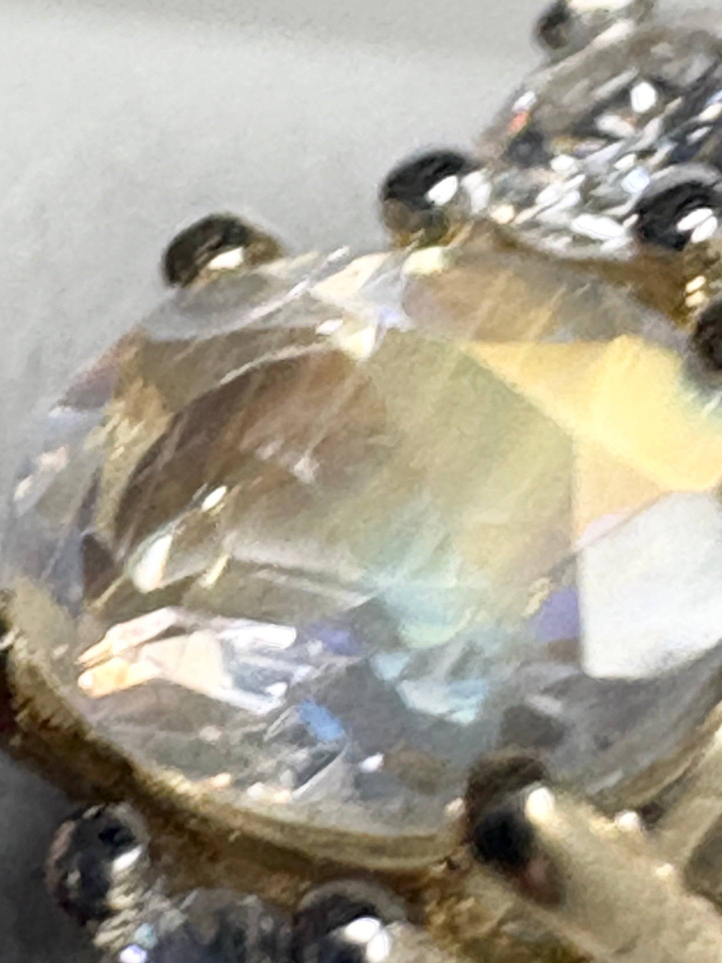Fine Rainbow Moonstone and Diamond Ring 9k Gold size 8