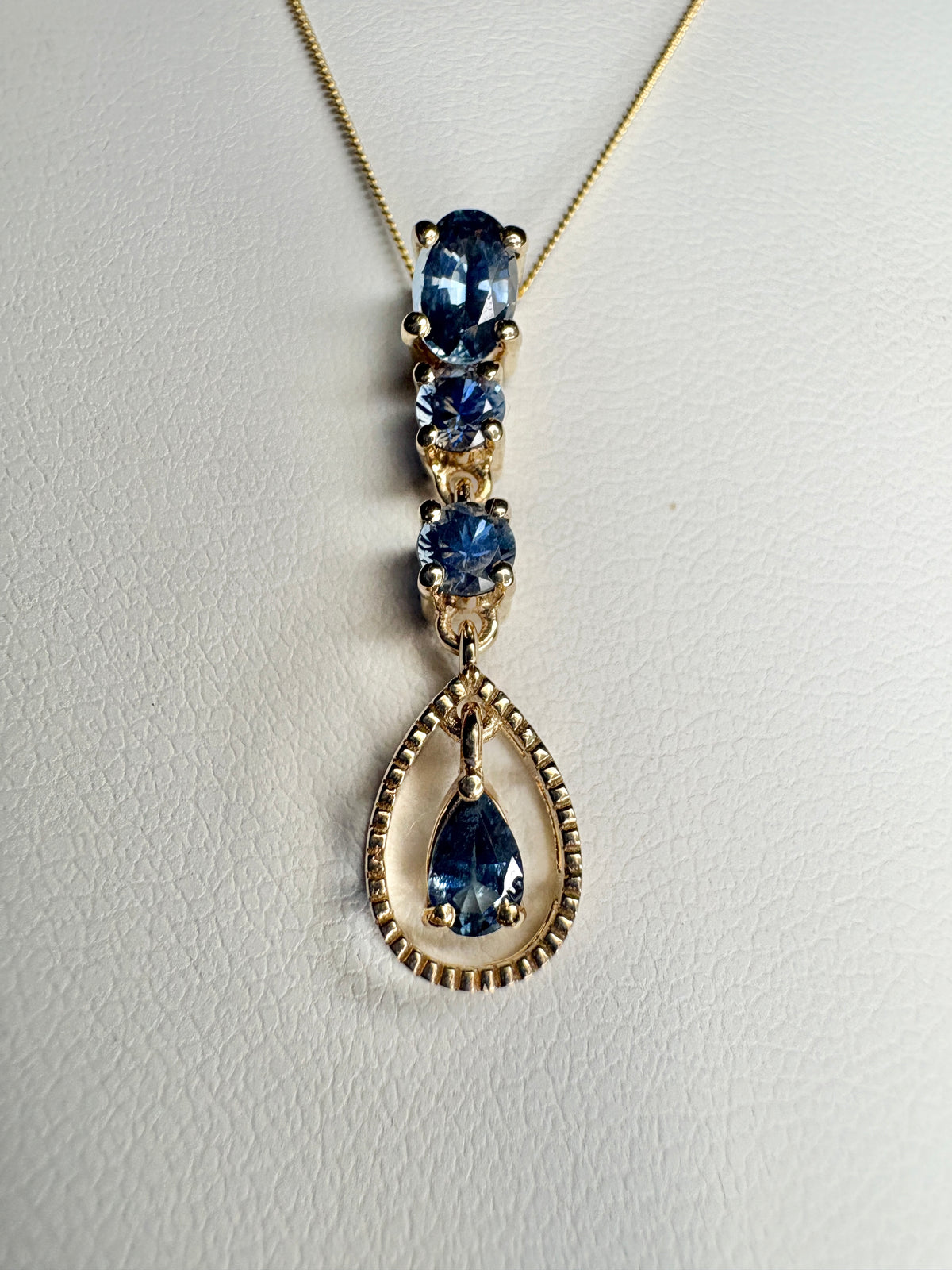 Montana Sapphire Drop Pendant Necklace 9k Gold 18"