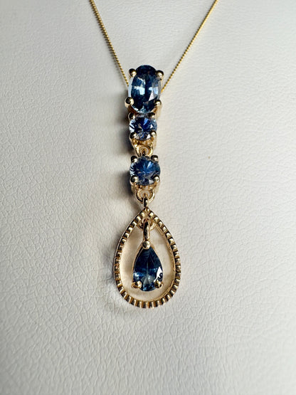Montana Sapphire Drop Pendant Necklace 9k Gold 18"