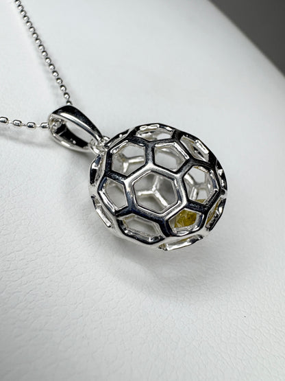 Natural Yellow Diamond in Honey Comb Cage Sterling SIlver Pendant Necklace 18"