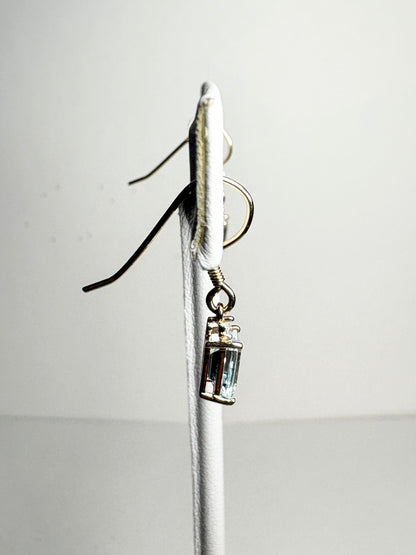 Aquamarine Dainty Dangle Drop Earrings in Solid 9k Gold
