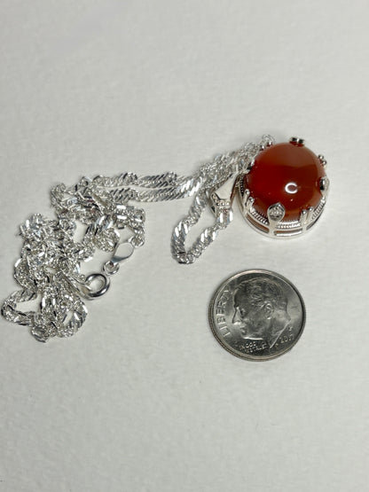 Oregon Honey Fire Opal Pendant Necklace Sterling Silver 18" 9.4g.