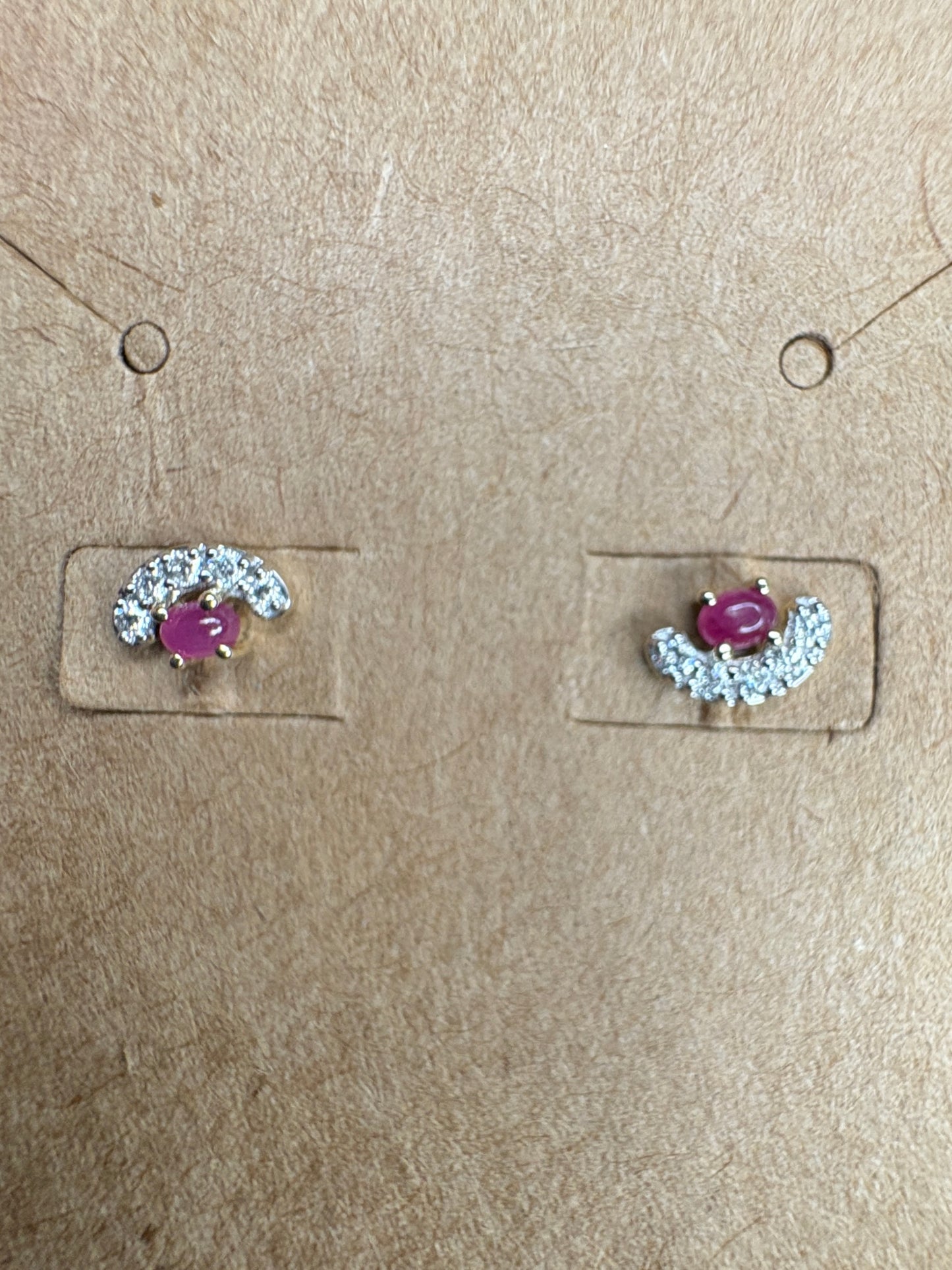 Greenland Ruby and Canadian Diamond Stud Earrings 9k Gold