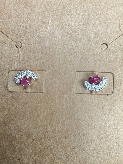 Greenland Ruby and Canadian Diamond Stud Earrings 9k Gold