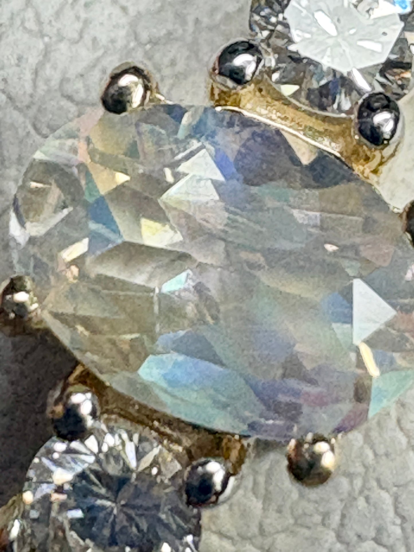 Fine Rainbow Moonstone and Diamond Ring 9k Gold size 8