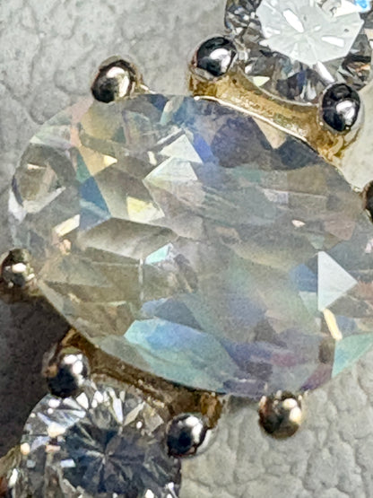 Fine Rainbow Moonstone and Diamond Ring 9k Gold size 8