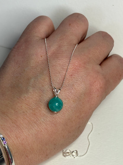Brazilian Unheated Amazonite Bead Pendant Necklace Sterling Silver Ball Chain 18" (Copy)