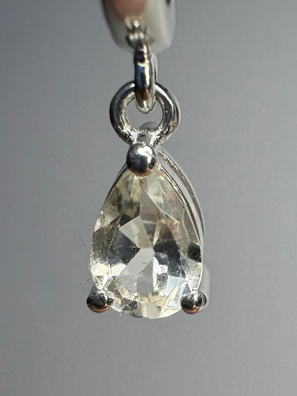 Oregon Sunstone Yellow Pear Dangle Drop Hoop Earrings Sterling Silver