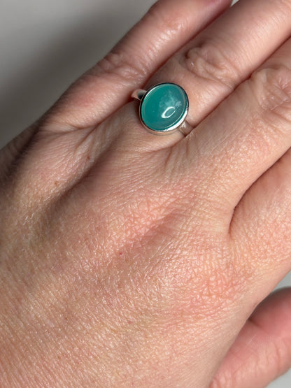 Peruvian Untreated Amazonite Bezel Set Ring Sterling Silver size 7