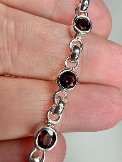 Arizona Anthill Garnet Bezel Set Link Bracelet in Sterling Silver Adjustable 8.25