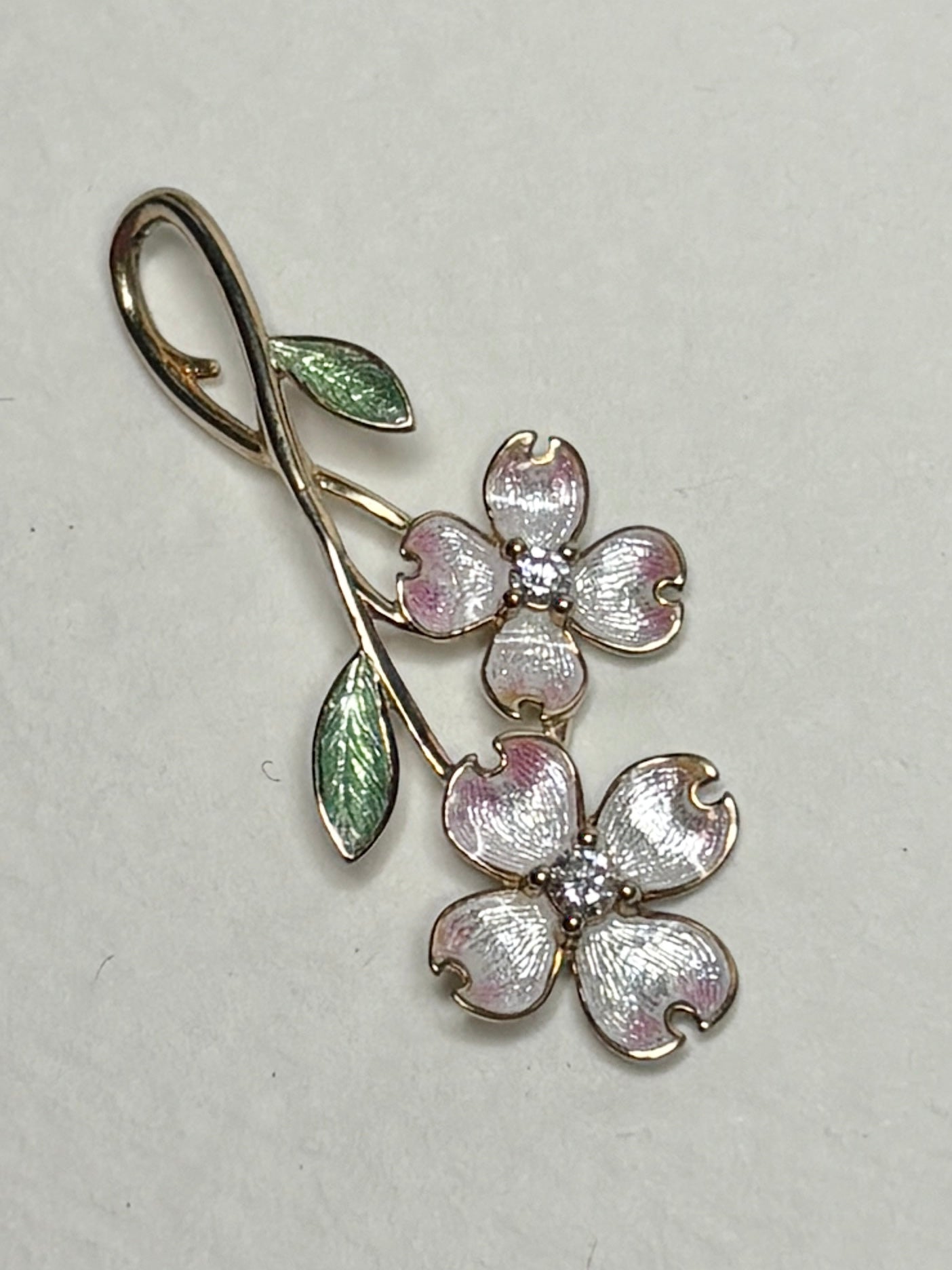 Silver.Gold Plated White Dogwood Pendant. -Diamond