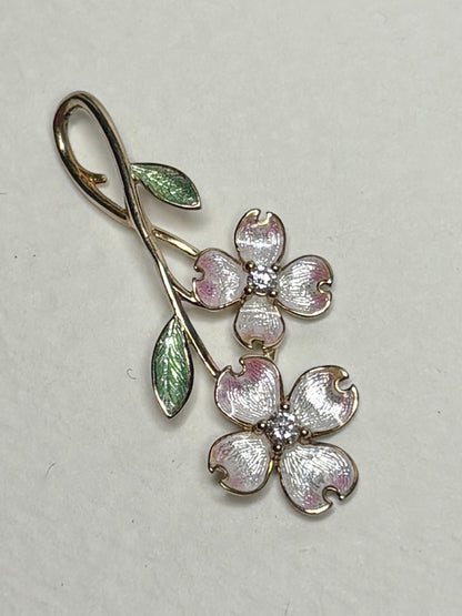 Silver.Gold Plated White Dogwood Pendant. -Diamond