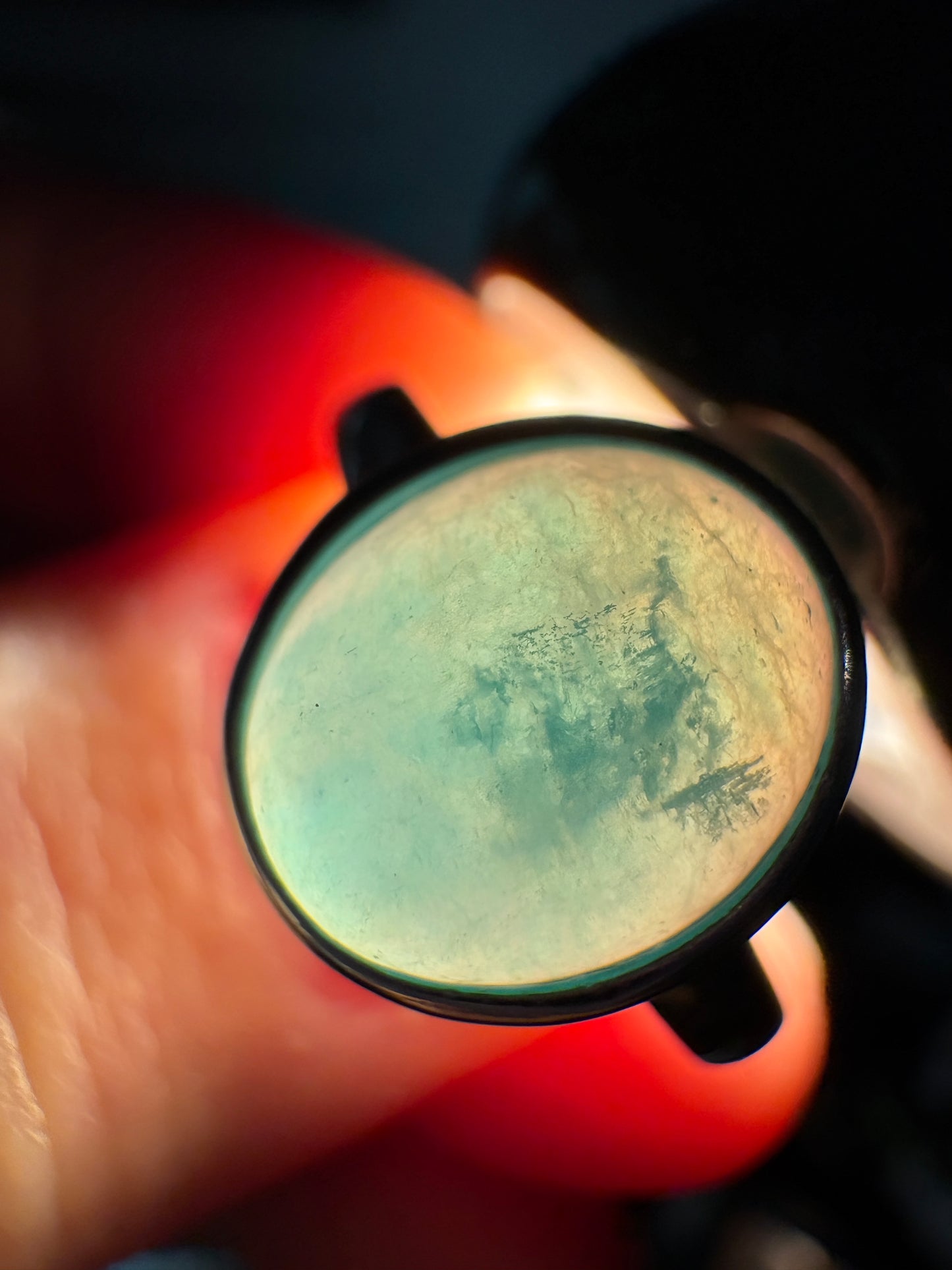 Peruvian Untreated Amazonite Bezel Set Ring Sterling Silver size 7