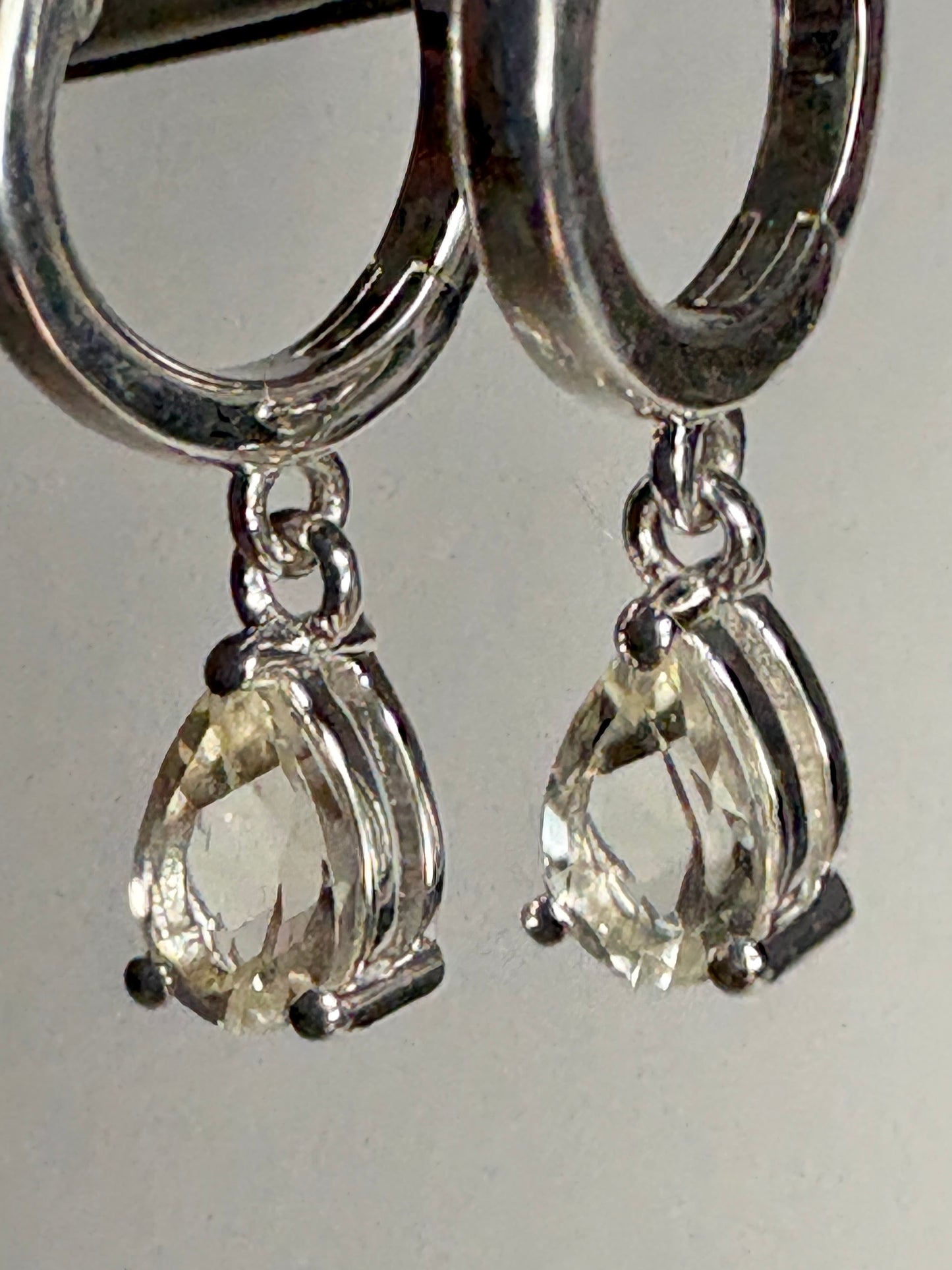 Oregon Sunstone Yellow Pear Dangle Drop Hoop Earrings Sterling Silver