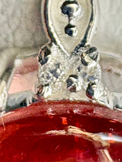 Red Oregon Sunstone Cabochon Ring with Natural Diamonds in Sterling Silver size 7