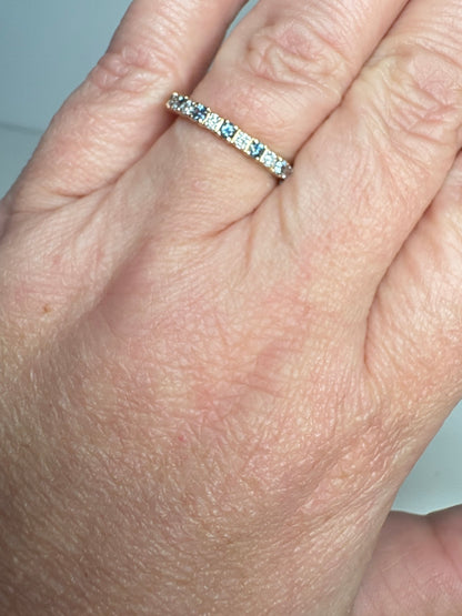 Montana Sapphire Untreated and Diamond Stackable Band Ring 9k Gold size 7