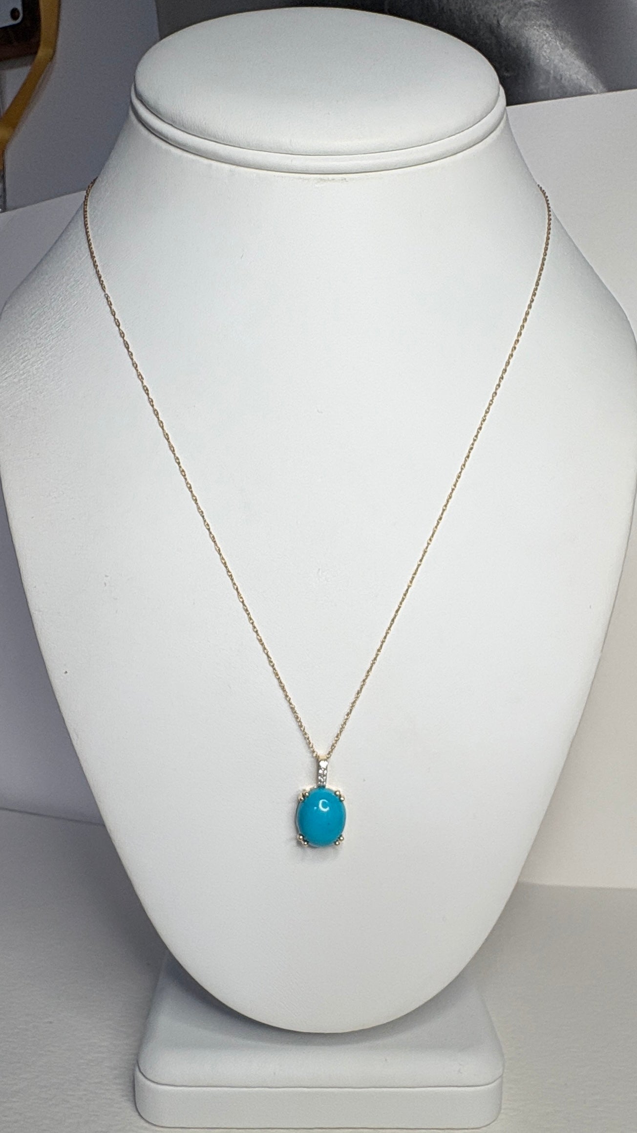 Sleeping Beauty Turquoise Pendant Necklace in 9k Gold with 10k Chain 18"