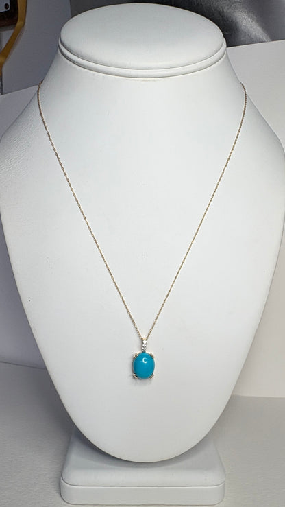 Sleeping Beauty Turquoise Pendant Necklace in 9k Gold with 10k Chain 18"