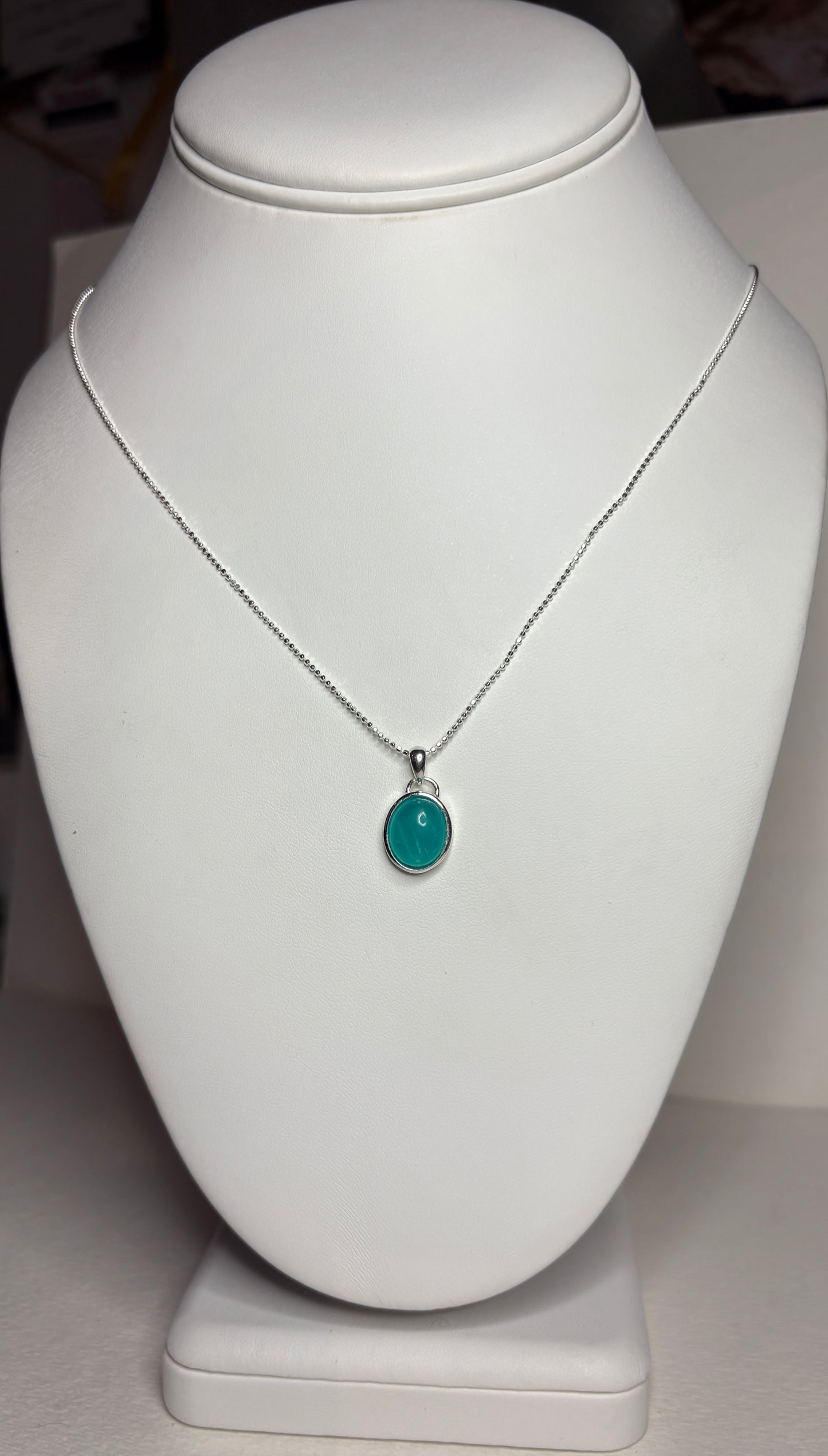 Peruvian Untreated Amazonite Pendant Necklace Sterling Silver Beaded Chain 18"
