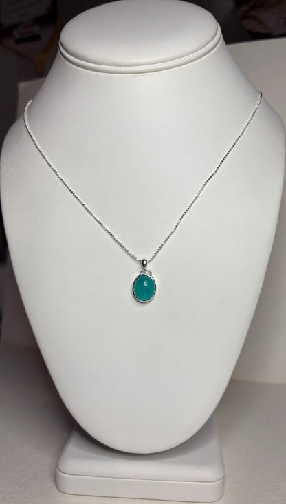Peruvian Untreated Amazonite Pendant Necklace Sterling Silver Beaded Chain 18"