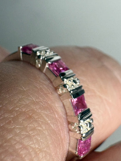 Pink Jedi Princess Cut Sapphire Stackable Band Ring Sterling Silver size 7