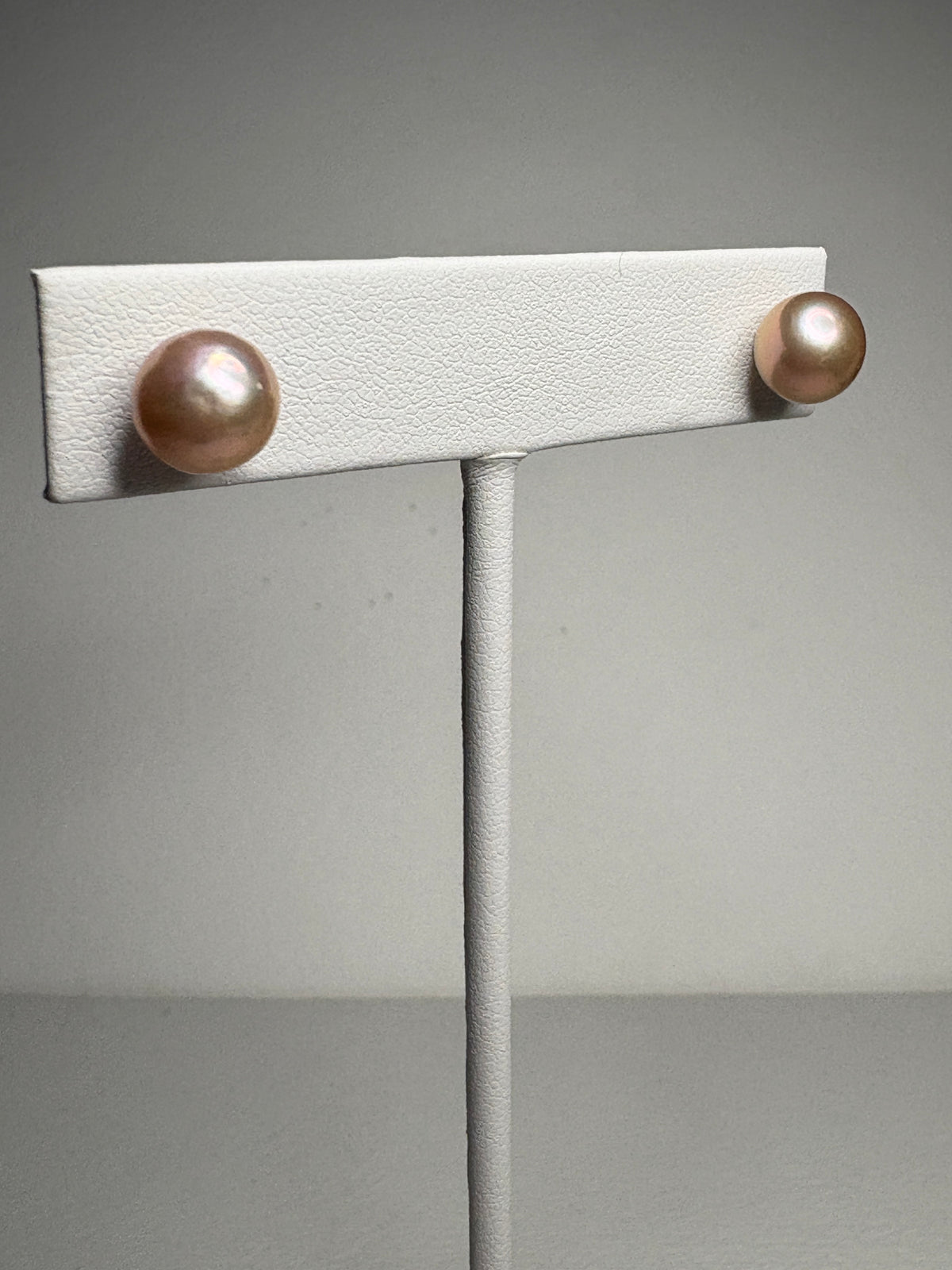 Pink Peach Naturally Colored Cultured Freshwater Pearl Stud Earrings in Sterling Silver 8.5mm